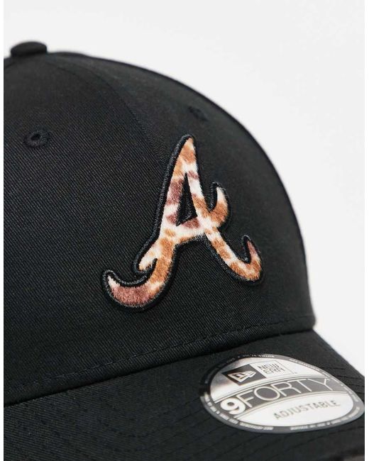 KTZ Black Atlanta Braves 9Forty Animal Print Logo Cap