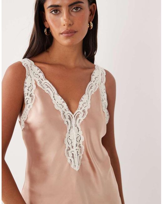 Mango Pink Satin Vest Top With Lace Trim