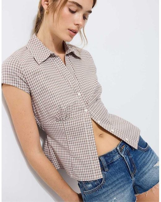 Stradivarius Gray Short Sleeve Under-bust Seam Shirt