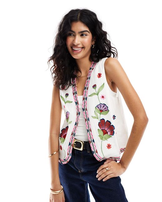 ASOS White Floral Embroidery Waistcoat