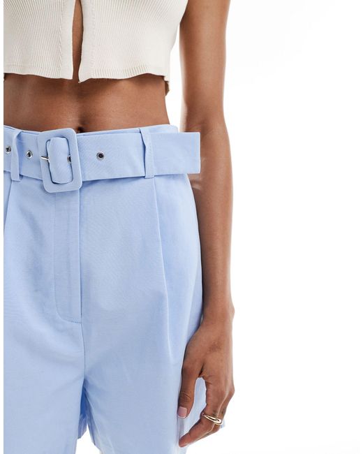 ASOS Blue Asos Design Tall Tailored Belted Shorts With Linen