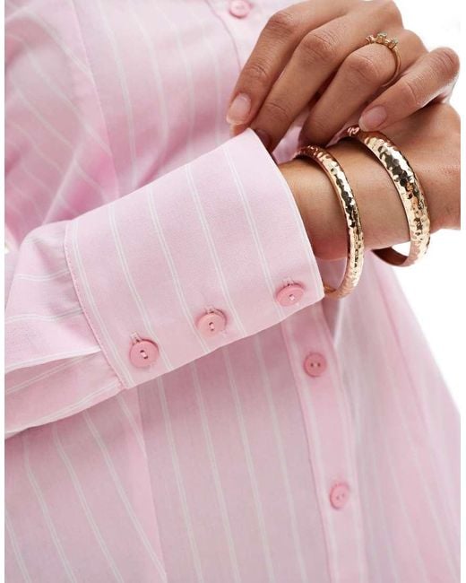 Miss Selfridge Pink Pinstripe Fitted Poplin Shirt Dress