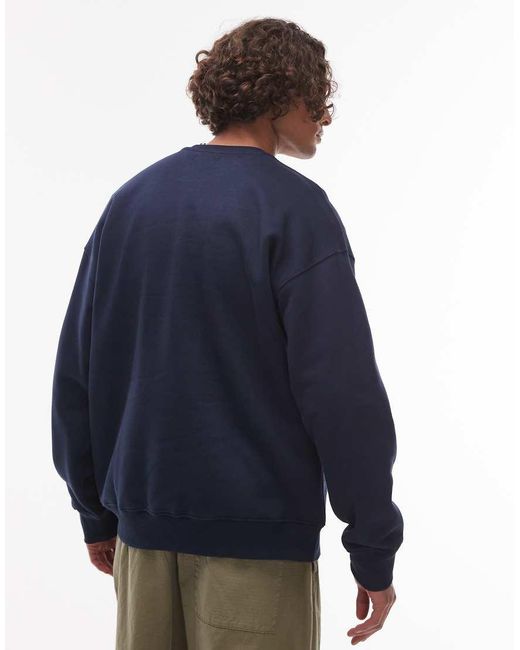 Topman Blue Oversized Fit Sweatshirt With Disco Applique Embroidery for men