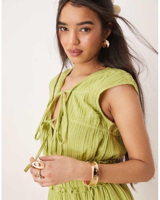 ASOS Yellow Double Cloth Gathered Bust Playsuit