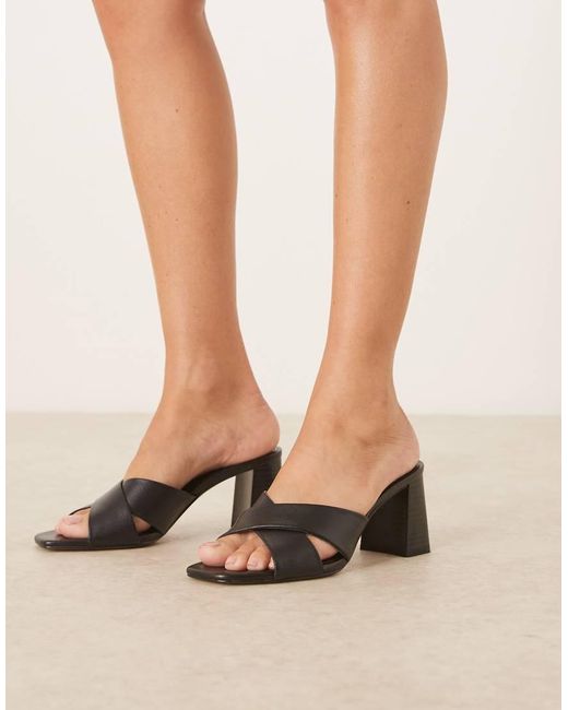 Mango Black Classic Leather Block Heel Sandals