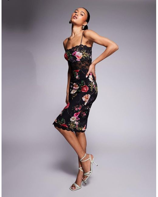 AFRM Black Lace Panel Midi Dress