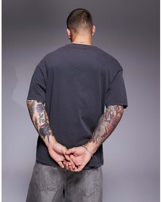Camiseta Gris Lavado Extragrande Con Estampado "Berlin" De ADPT de hombre de color Blue