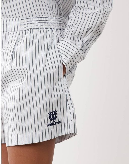Polo Ralph Lauren Gray Wimbledon Capsule Striped Co-Ord Pleated Shorts With Crest Embroidery