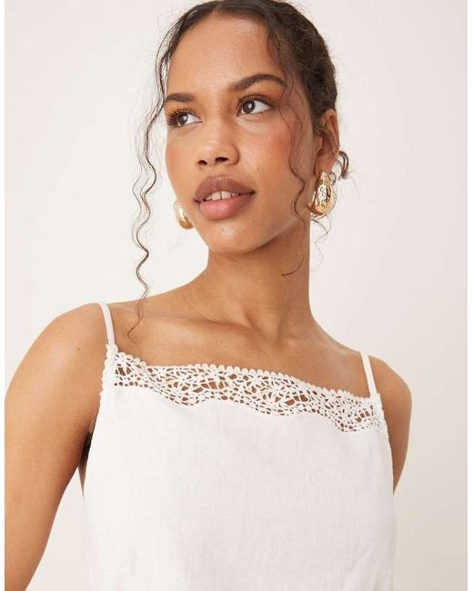 Abercrombie & Fitch Natural Spaghetti Strap Square Neck Lace Trim Mini Dress