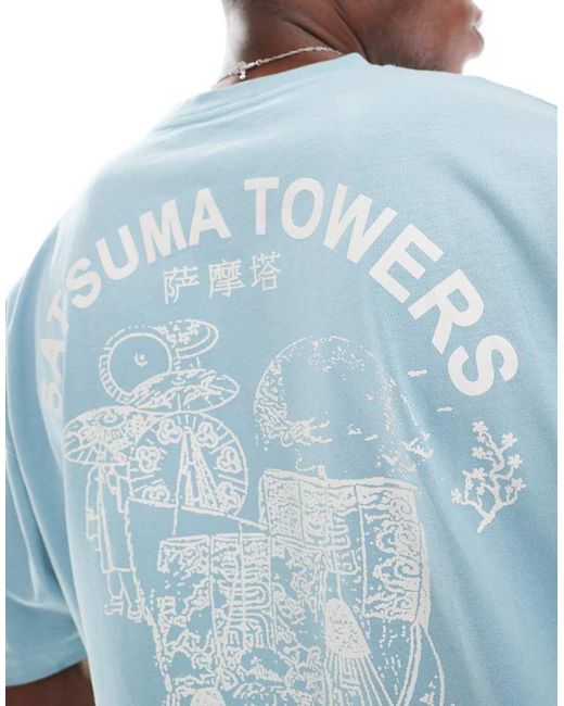 Camiseta Azul Claro Extragrande Con Estampado Gráfico De Texto De ASOS de hombre de color Blue