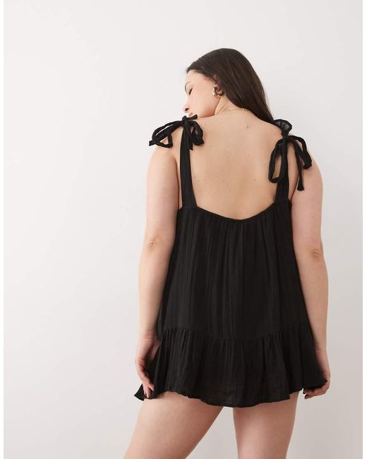 Esmee Curve Black Tie Strap Mini Beach Dress