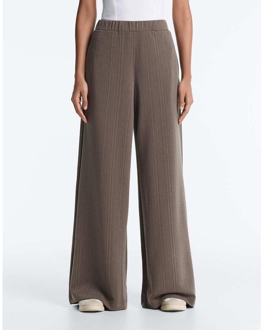 Oysho Brown Straight-Leg Trousers With Asymmetric Stripe And Modal