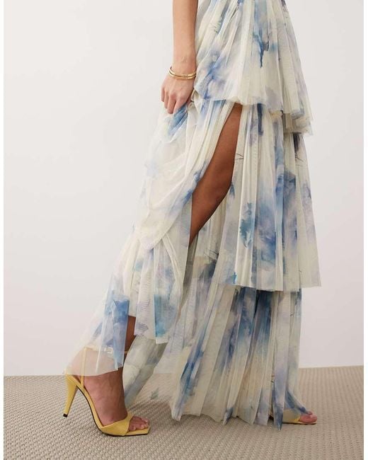 LACE & BEADS Multicolor Off The Shoulder Tulle Maxi Dress
