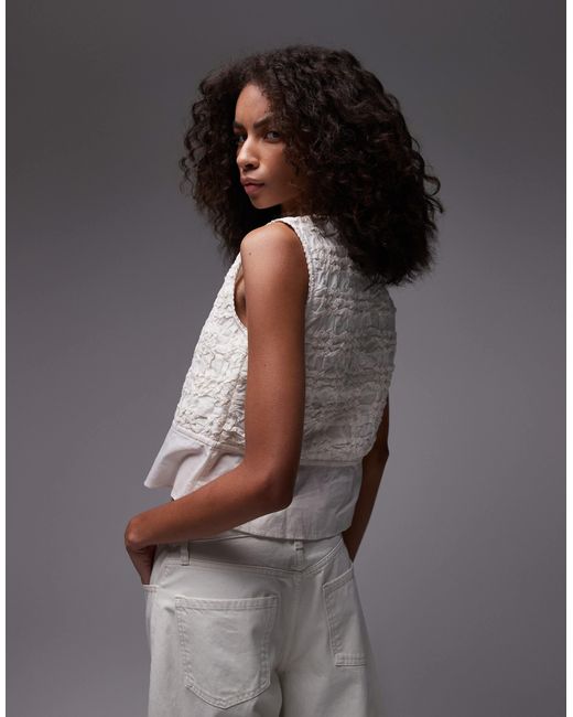 TOPSHOP White Cross Hatch Sleeveless Top