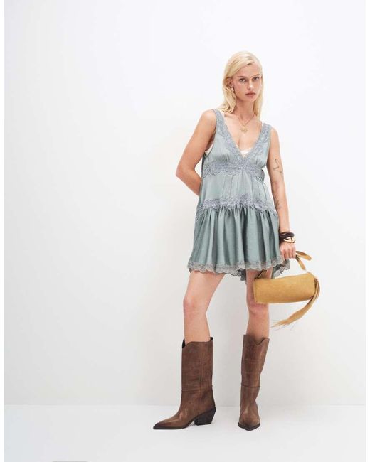 Free People Gray In This Groove Mini Slip Dress In Odessa