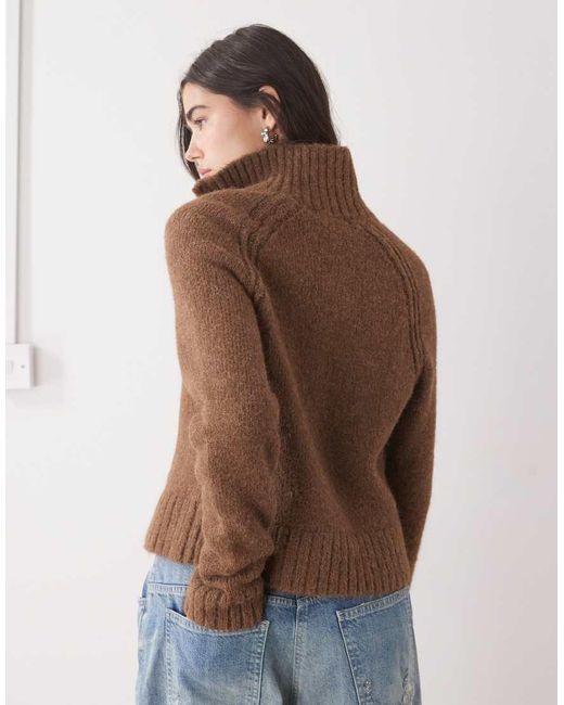 Weekday Blue Wool Blend Hairy Knit Zip Through Cardigan