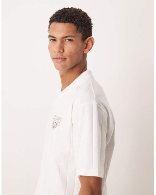 ASOS White Heavyweight Relaxed Polo Shirt With Chest Embroidery for men