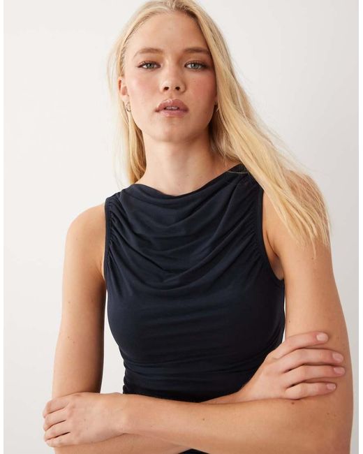 Miss Selfridge Black Ruched Front Slash Neck Top