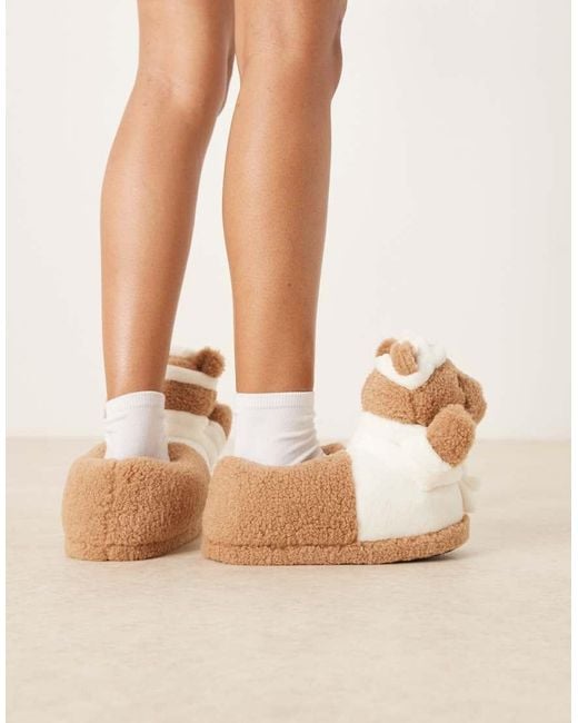 ASOS Zemi Teddy Bear Robe Slipper in Natural | Lyst UK
