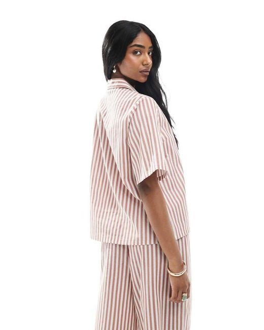 Wednesday's Girl Pink Button Through Linen Boxy Striped Shirt Co-ord