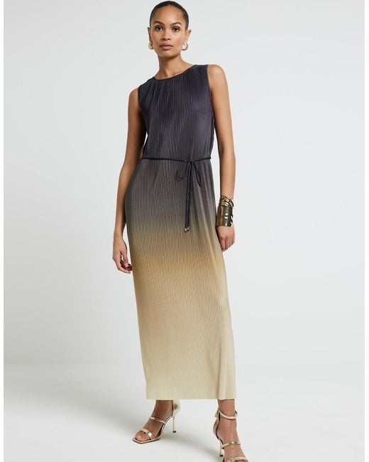 River Island Gray Plisse Ombre Bodycon Midi Dress