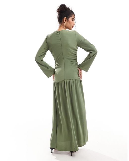 Vestido largo fruncido en la parte delantera ASOS de color Green