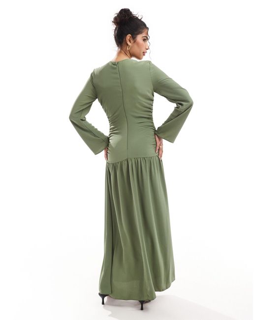 Robe longue froncée devant - kaki ASOS en coloris Green