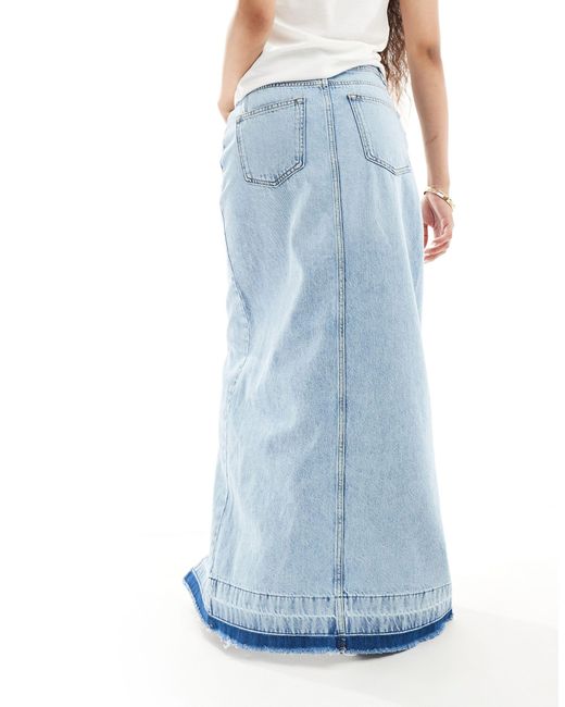 Only Petite Blue Denim Maxi Skirt With Frayed Hem