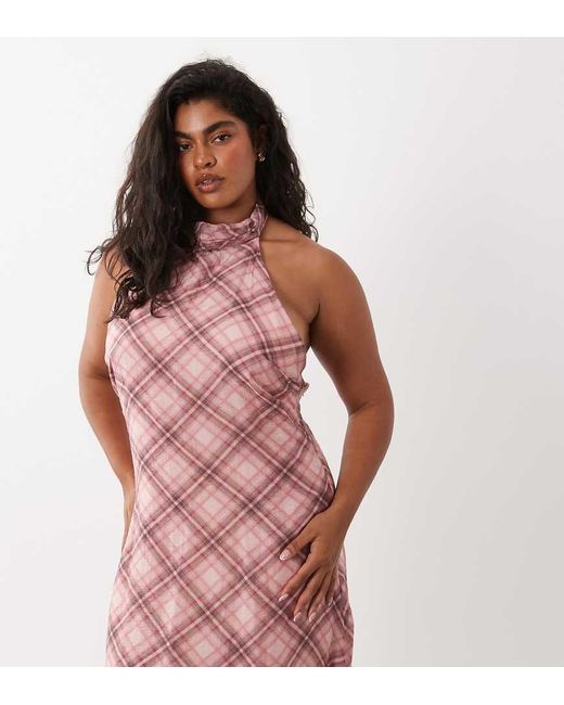 ASOS Pink Asos Design Curve Chiffon High Neck Halter Maxi Dress
