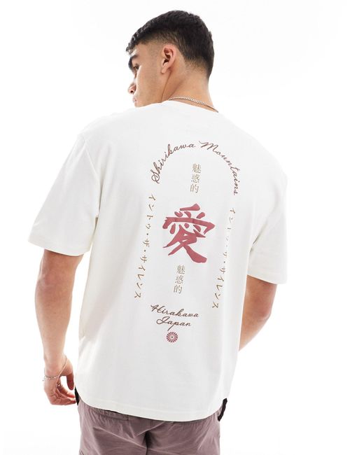 River Island White Short Sleeve Japanese Mountain Print T-shirt for men