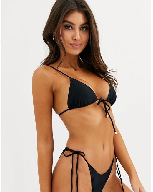 South Beach Black Exclusive Mix And Match Tie Front Triangle Bikini With Gold Ring Detail