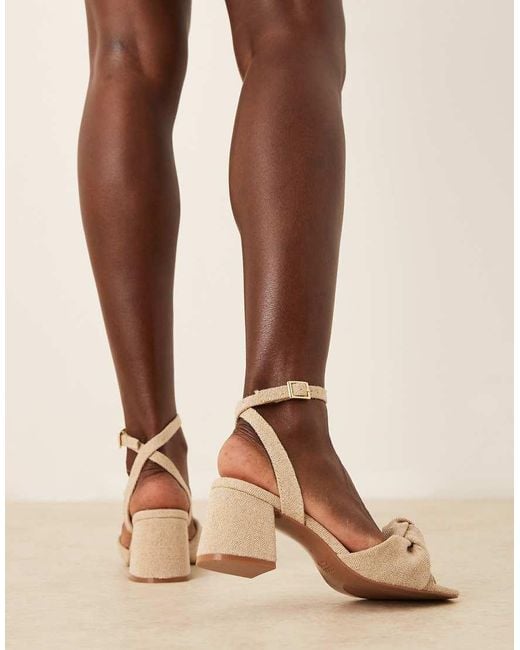 Asos Design Wide Fit Brown Hansel Knotted Mid Heeled Sandals