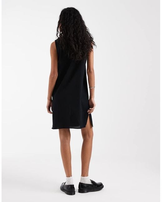 Fred Perry Black Sheer Stripe Sleeveless Mini Dress