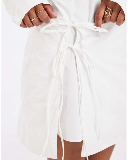 & Other Stories White Mini Shirt Dress With Tie Waist Detail