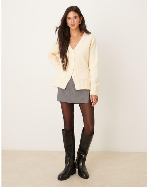 ASOS Natural Waisted V Neck Cardigan With Pocket Detail