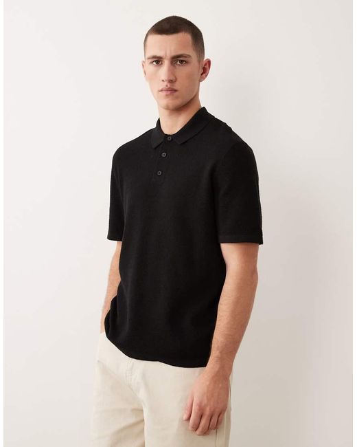 Jack & Jones Black Knit Polo With Short Sleeves for men