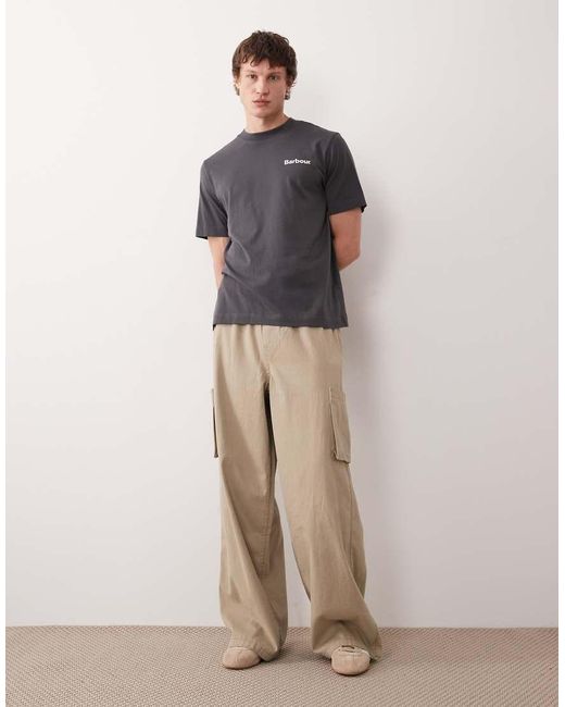 Barbour Gray Packling Relaxed Graphic Logo T-shirt With Back Print for men