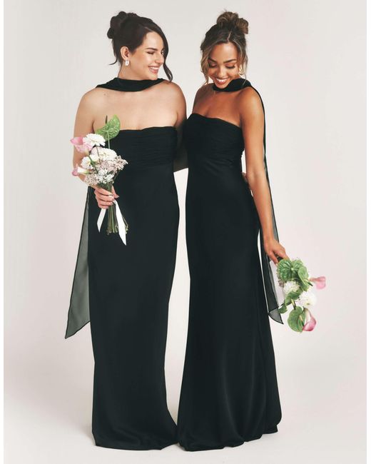 black bridesmaid dresses with scarf Six Stories Satin Bandeau Detail Bias Maxi Dress in White Women's A-Line Clothing | V-neck glitter gown making it ideal for Size:11-12 Years (160cm)