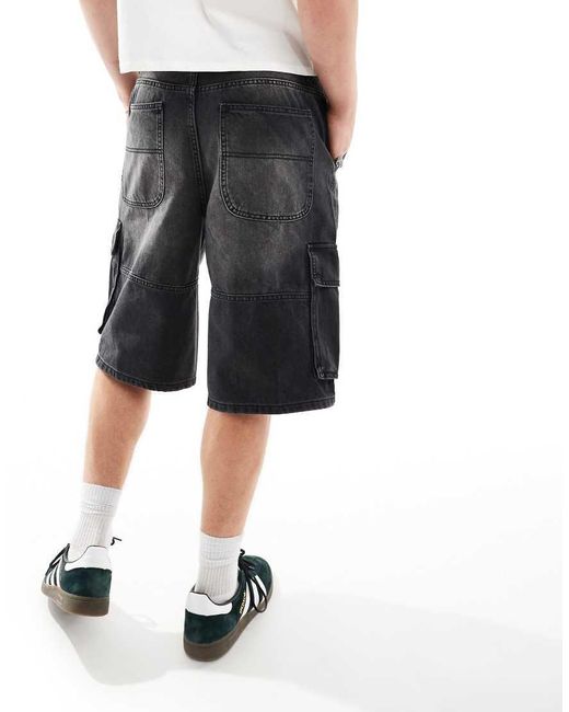 Bershka Black Denim Cargo Short for men