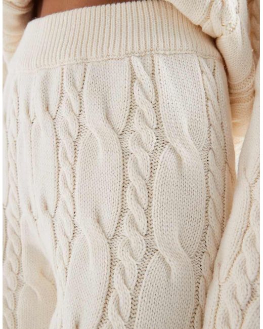 4th & Reckless White Cotton Rich Cable Knit Wide Leg Trousers Co-Ord
