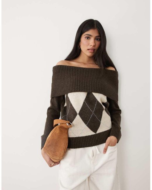Cotton On Natural Fluffy Cable Off Shoulder Knit
