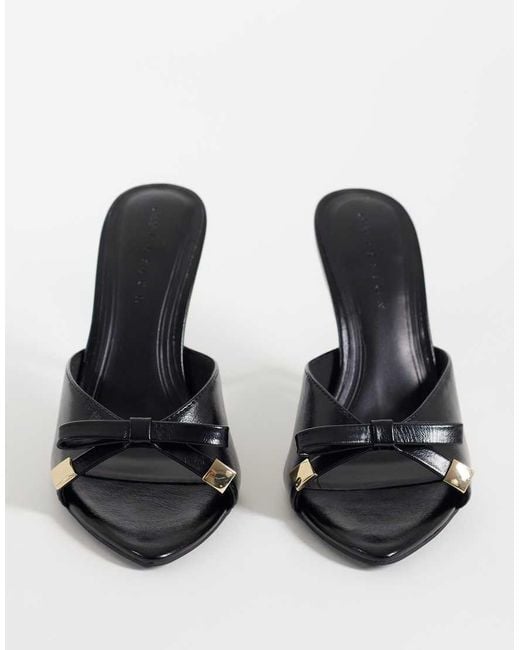 Asos Design Wide Fit Black Nelly Bow Detail High Heeled Mules