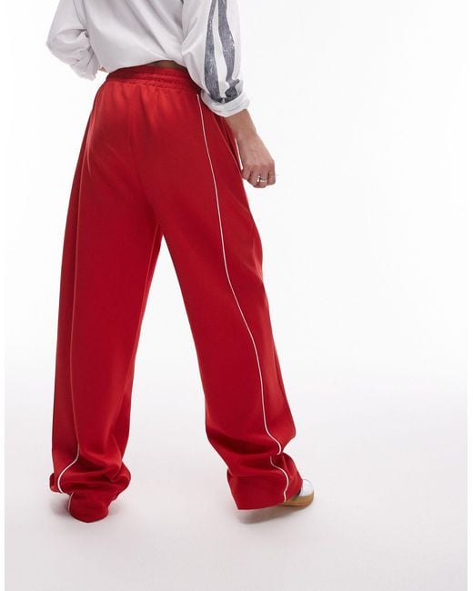 TOPSHOP Red Track Wide Leg Pants