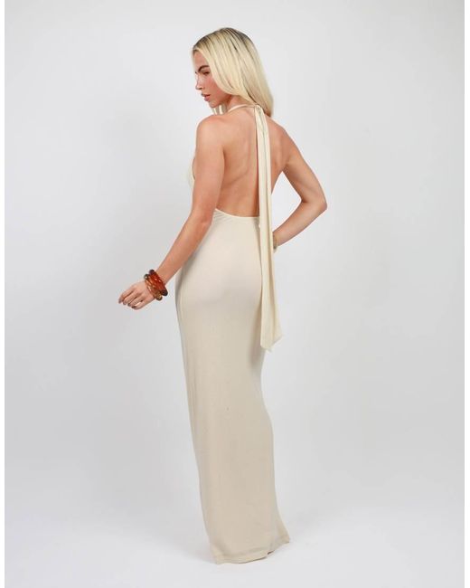 SIMMI White Open Back Sheer Halter Maxi Dress