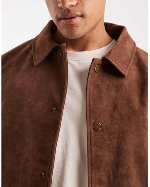 ASOS Brown Faux Suede Oversized Bomber Jacket for men