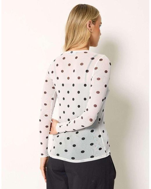 Long Tall Sally White Polka Dot Mesh Top