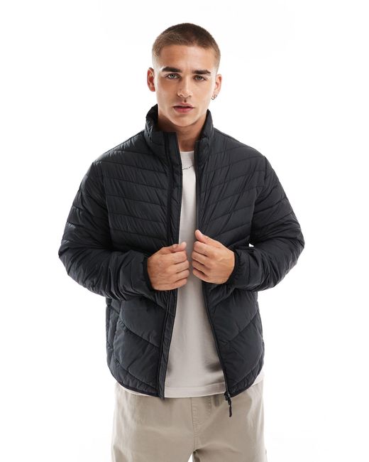 Jack & Jones Black Packable Padded Jacket With Stand Collar for men