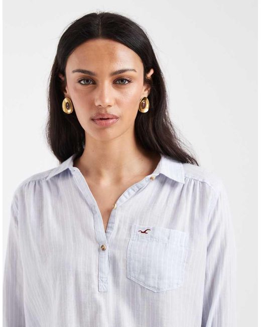 Hollister White Oversized 1/4 Button Up Shirt