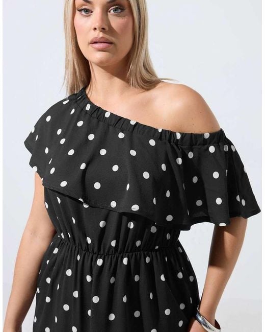 Yours Clothing Black Polka Dot Frill Midi Dress
