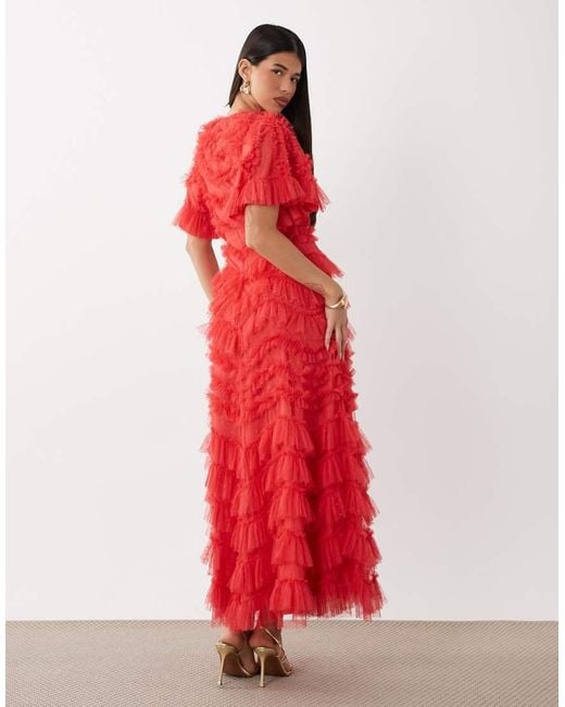 Beauut Red Maryisa Short Sleeve Ruffle Maxi Dress